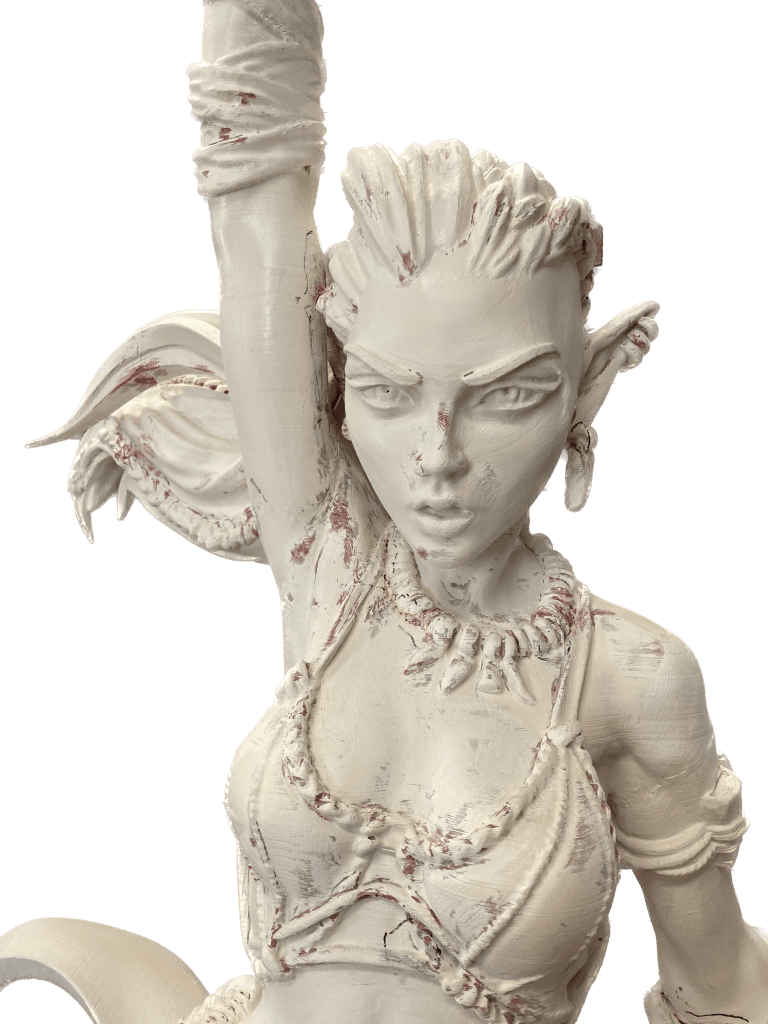 Female elf barbarian statue primed and ready for ceramic paint